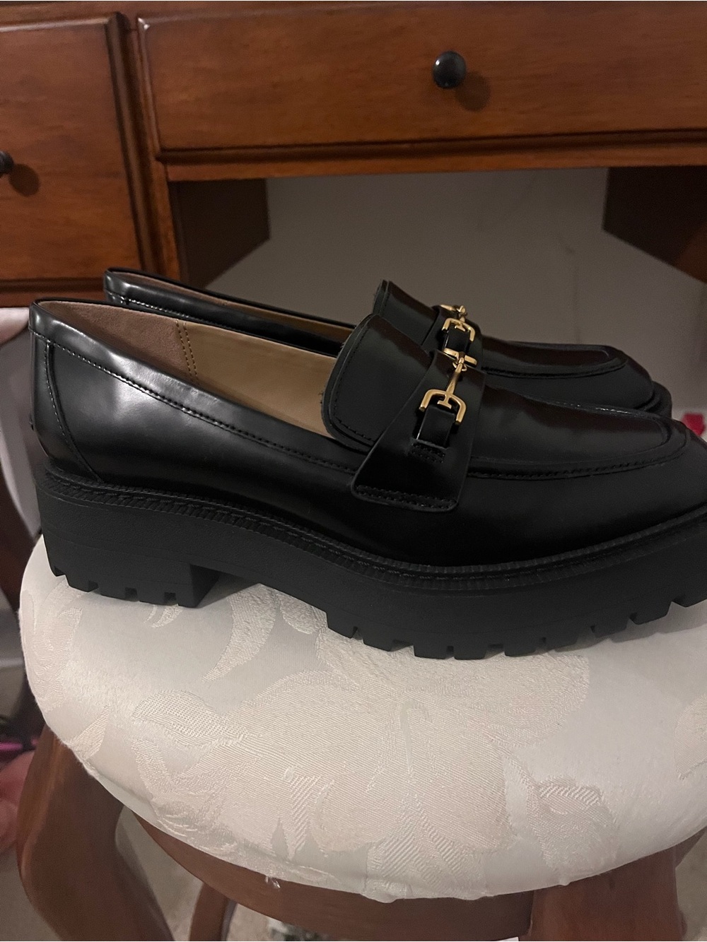 Sam Edelman Black Lug-Sole Leather Bit Loafers